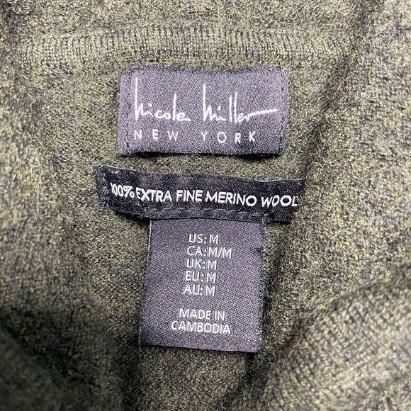 Nicole Miller Sweater Pullover Hoodie Green Sz Small 100% Extra Fine Merino Wool - Picture 4 of 9